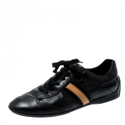 مملوكة مسبقًا حذاء رياضي لوي فيتون أربطة جلد أسود مقاس 38