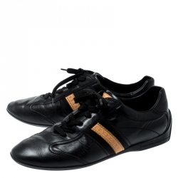 مملوكة مسبقًا حذاء رياضي لوي فيتون أربطة جلد أسود مقاس 38