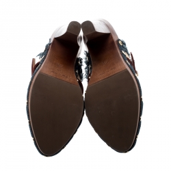 Pre Owned Louis Vuitton Denim And Leather Trim Buckle Platform Mules Size 39