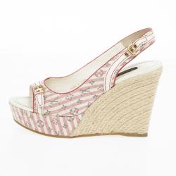 مملوكة مسبقًا Louis Vuitton Pink Mini Lin Croisette Anemone Slingback Wedges Size 37.5