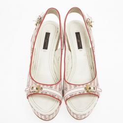 مملوكة مسبقًا Louis Vuitton Pink Mini Lin Croisette Anemone Slingback Wedges Size 37.5