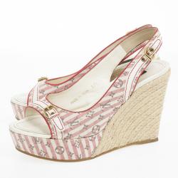 مملوكة مسبقًا Louis Vuitton Pink Mini Lin Croisette Anemone Slingback Wedges Size 37.5