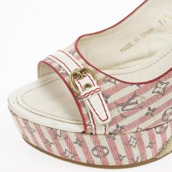مملوكة مسبقًا Louis Vuitton Pink Mini Lin Croisette Anemone Slingback Wedges Size 37.5