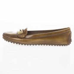 Pre Owned Louis Vuitton Brown Glazed Leather Cluny Loafers Size 39.5