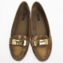 Pre Owned Louis Vuitton Brown Glazed Leather Cluny Loafers Size 39.5