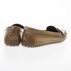 Pre Owned Louis Vuitton Brown Glazed Leather Cluny Loafers Size 39.5