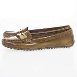 Pre Owned Louis Vuitton Brown Glazed Leather Cluny Loafers Size 39.5