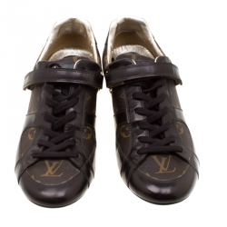 Louis Vuitton Brown Monogram Canvas And Leather Sneakers Size 37.5