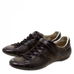 Louis Vuitton Brown Monogram Canvas And Leather Sneakers Size 37.5