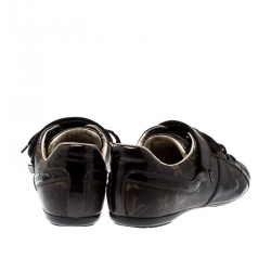 Louis Vuitton Brown Patent Leather And Monogram Canvas Lace Up Sneakers Size 36.5