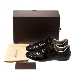 Louis Vuitton Brown Patent Leather And Monogram Canvas Lace Up Sneakers Size 36.5