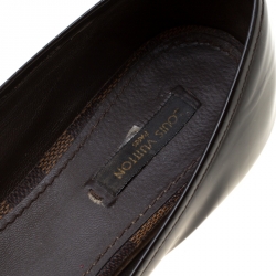 Pre Owned Louis Vuitton Brown Patent Leather And Damier Ebene Canvas Bow Ballet Flat Size 40