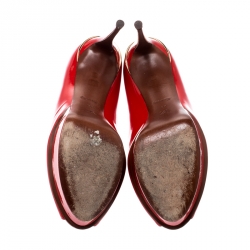 Louis Vuitton Red Patent Leather Eyeline Peep Toe Platform Pumps Size 40