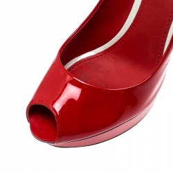 Louis Vuitton Red Patent Leather Eyeline Peep Toe Platform Pumps Size 40