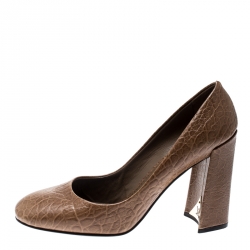 Pre Owned حذاء كعب عالي لوي فيتون بنعل سميك جلد مشقق بني مقاس 39.5