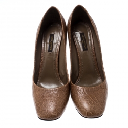 Pre Owned حذاء كعب عالي لوي فيتون بنعل سميك جلد مشقق بني مقاس 39.5