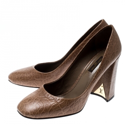 Pre Owned حذاء كعب عالي لوي فيتون بنعل سميك جلد مشقق بني مقاس 39.5