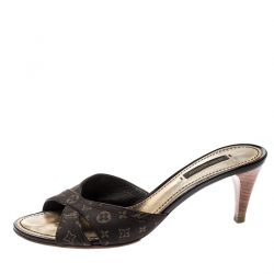 Pre Owned صندل سلايد لوي فيتون ميني لي كانفاس مونوغرامي بني مقاس 37