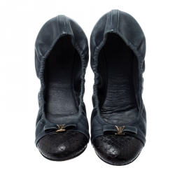 Pre Owned Louis Vuitton Blue Python Leather Scrunch Ballet Flats Size 36