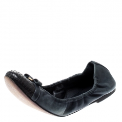 Pre Owned Louis Vuitton Blue Python Leather Scrunch Ballet Flats Size 36