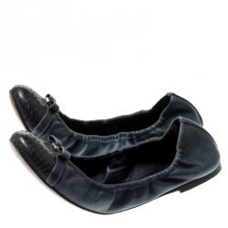 Pre Owned Louis Vuitton Blue Python Leather Scrunch Ballet Flats Size 36