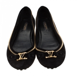 Pre Owned حذاء فلات باليه  لوي فيتون تفاصيل شعار سويدي أسود مقاس 38
