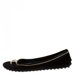 Pre Owned حذاء فلات باليه  لوي فيتون تفاصيل شعار سويدي أسود مقاس 38