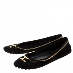 Pre Owned حذاء فلات باليه  لوي فيتون تفاصيل شعار سويدي أسود مقاس 38