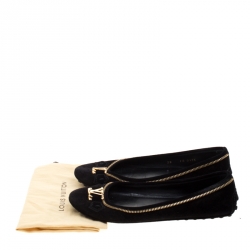 Pre Owned حذاء فلات باليه  لوي فيتون تفاصيل شعار سويدي أسود  مقاس 38