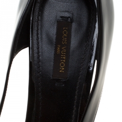 Pre Owned Louis Vuitton Black Patent Leather Lock Detail Cut Out Open Toe Platform Pumps Size 39