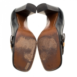 مملوكة مسبقًا Louis Vuittion Black Leather Bow Block Heel Pumps Size 37