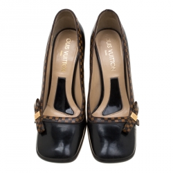مملوكة مسبقًا Louis Vuittion Black Leather Bow Block Heel Pumps Size 37