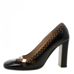 مملوكة مسبقًا Louis Vuittion Black Leather Bow Block Heel Pumps Size 37