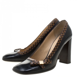 مملوكة مسبقًا Louis Vuittion Black Leather Bow Block Heel Pumps Size 37
