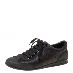 مملوكة مسبقًا Louis Vuitton Black Monogram Satin And Leather Lace Up Sneakers Size 38