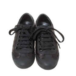 مملوكة مسبقًا Louis Vuitton Black Monogram Satin And Leather Lace Up Sneakers Size 38
