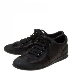 مملوكة مسبقًا Louis Vuitton Black Monogram Satin And Leather Lace Up Sneakers Size 38