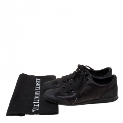 مملوكة مسبقًا Louis Vuitton Black Monogram Satin And Leather Lace Up Sneakers Size 38
