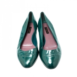 Pre Owned Louis Vuitton Green Patent Leather Ballet Flats Size 40