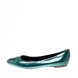 Pre Owned Louis Vuitton Green Patent Leather Ballet Flats Size 40