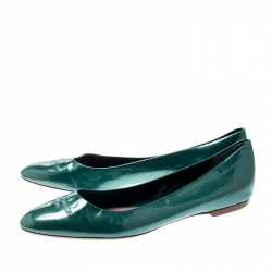 Pre Owned Louis Vuitton Green Patent Leather Ballet Flats Size 40