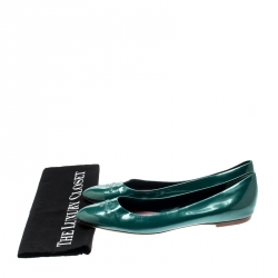 Pre Owned Louis Vuitton Green Patent Leather Ballet Flats Size 40