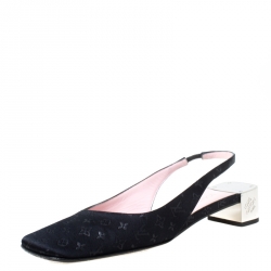 Pre Owned Louis Vuitton Black Monogram Satin Slingback Sandals Size 37