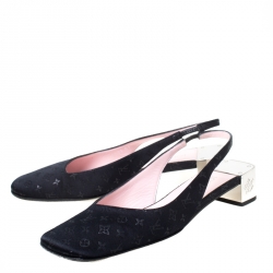 Pre Owned Louis Vuitton Black Monogram Satin Slingback Sandals Size 37