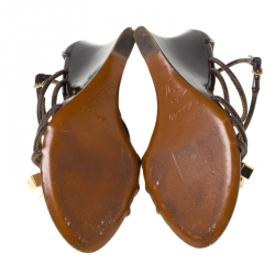 Pre Owned Louis Vuitton Patent Leather And Canvas Strappy Wedge Sandals Size 40