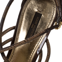 Pre Owned Louis Vuitton Patent Leather And Canvas Strappy Wedge Sandals Size 40