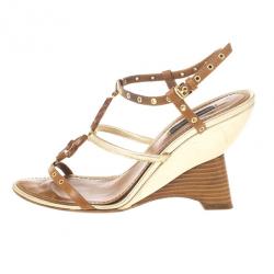 مملوكة مسبقًا Louis Vuitton Brown Andalucia Wedge Sandals Size 37.5