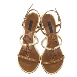 مملوكة مسبقًا Louis Vuitton Brown Andalucia Wedge Sandals Size 37.5