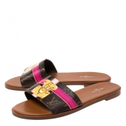 مملوكة مسبقًا حذاء سلايدز فلات لوي فيتون لوك إيت كانفاس مونوغرامي مقاس 38