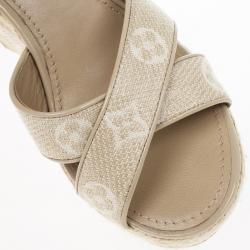 Pre Owned Louis Vuitton Beige Monogram Denim Formentera Espadrilles Wedge Sandals Size 39.5